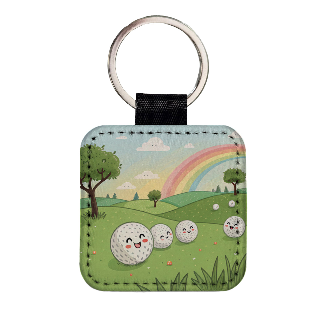 Kawaii Golf Balls Square Faux Leather Keychain