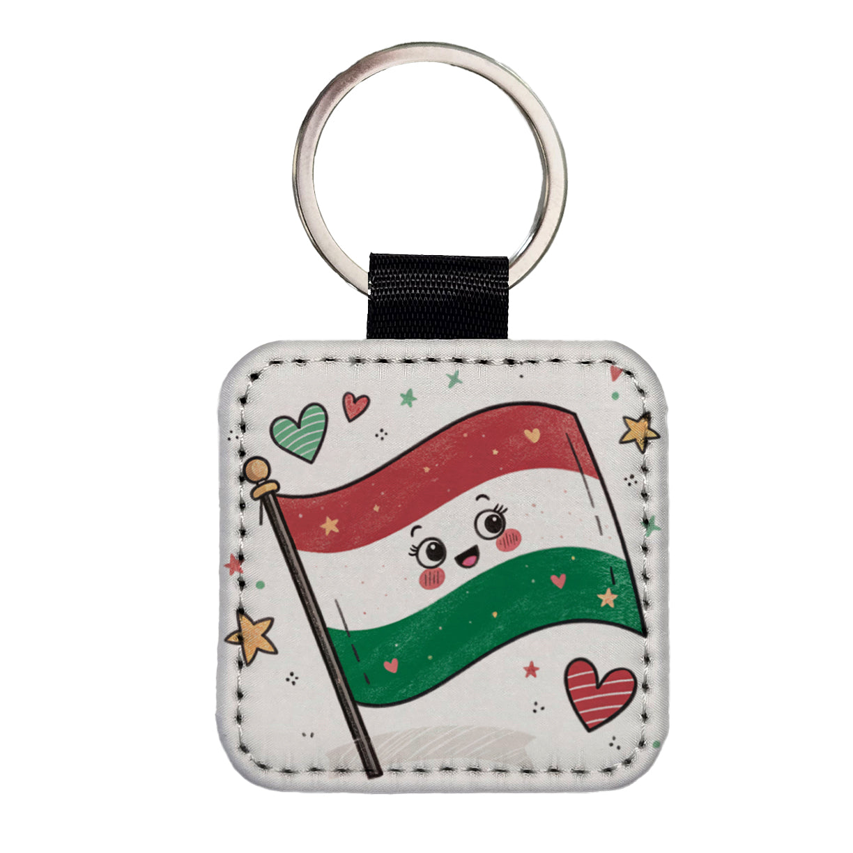 Kawaii Hungary Flag Square Faux Leather Keychain
