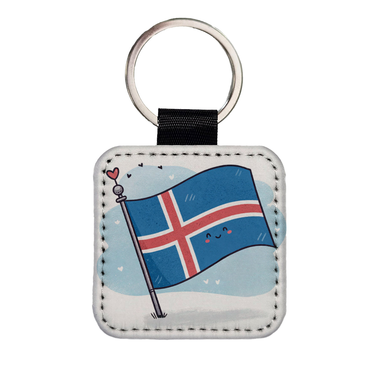 Kawaii Iceland Flag Square Faux Leather Keychain