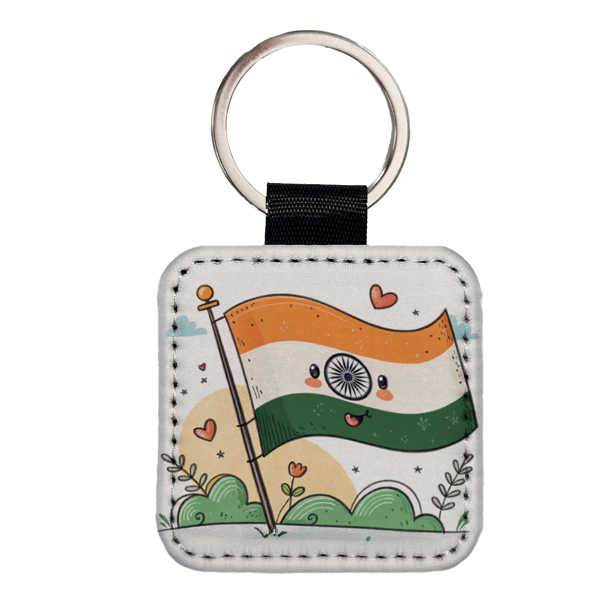 Kawaii India Flag Square Faux Leather Keychain