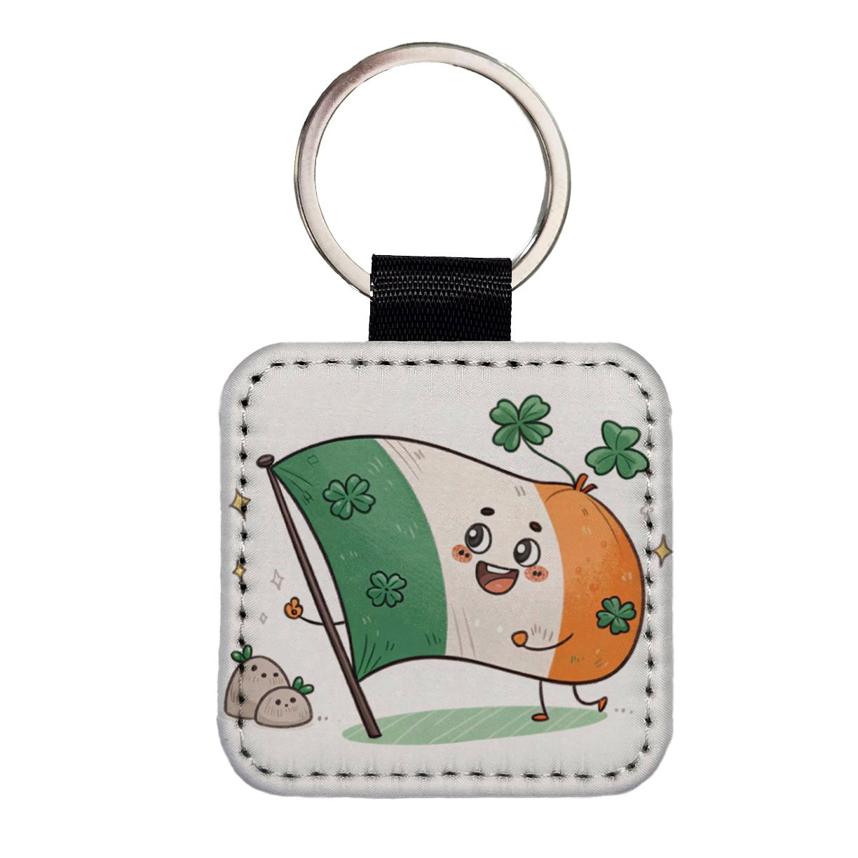 Kawaii Ireland Flag Square Faux Leather Keychain