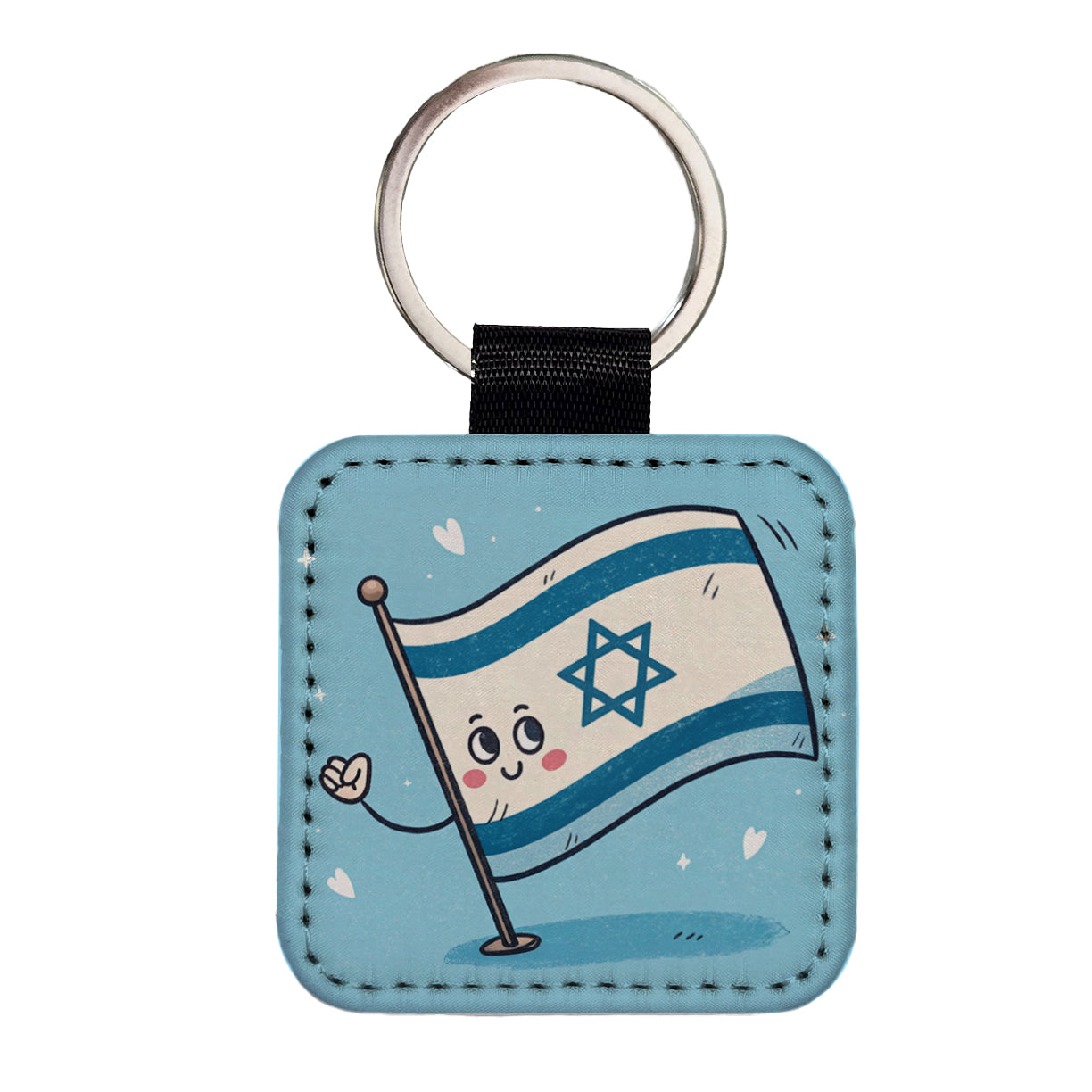 Kawaii Israel Flag Square Faux Leather Keychain