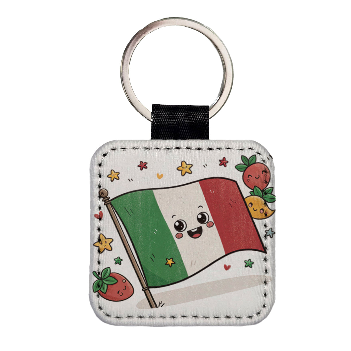 Kawaii Italy Flag Square Faux Leather Keychain