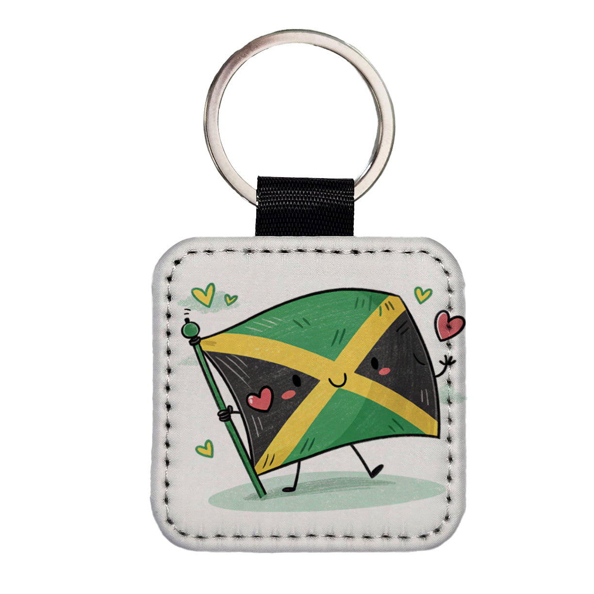 Kawaii Jamaica Flag Square Faux Leather Keychain