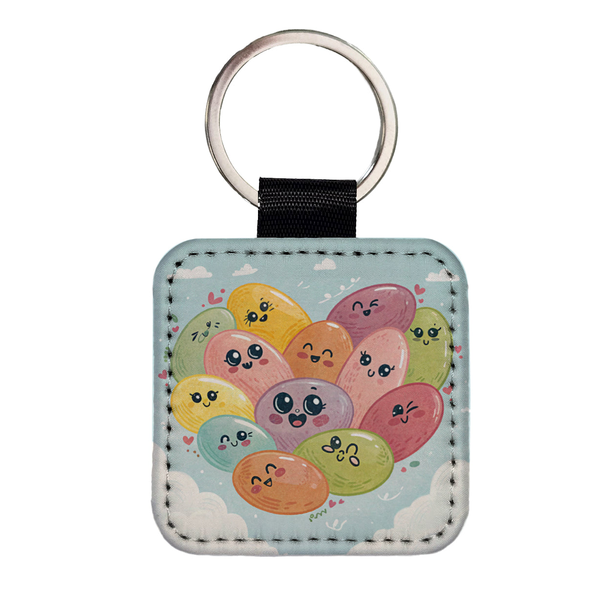 Kawaii Jelly Beans Heart Square Faux Leather Keychain