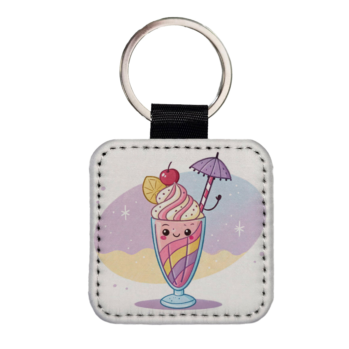 Kawaii Milk Shake Square Faux Leather Keychain