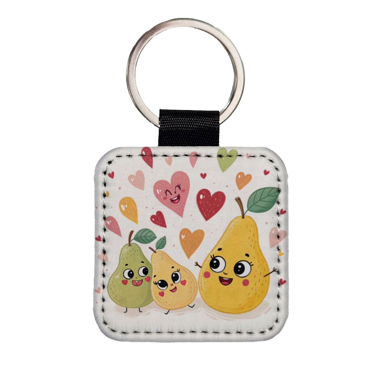Kawaii Pears And Hearts Square Faux Leather Keychain