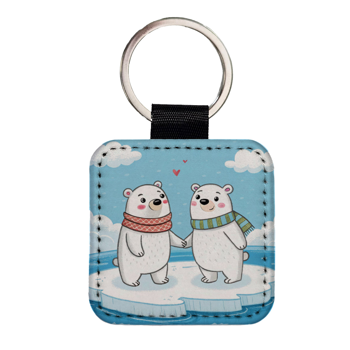 Kawaii Polar Bears In Love Valentine's Day Square Faux Leather Keychain