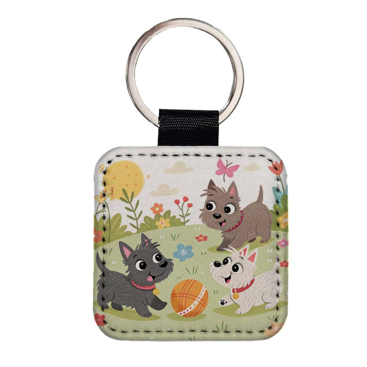 Kawaii Scottish Terriers Dogs Square Faux Leather Keychain