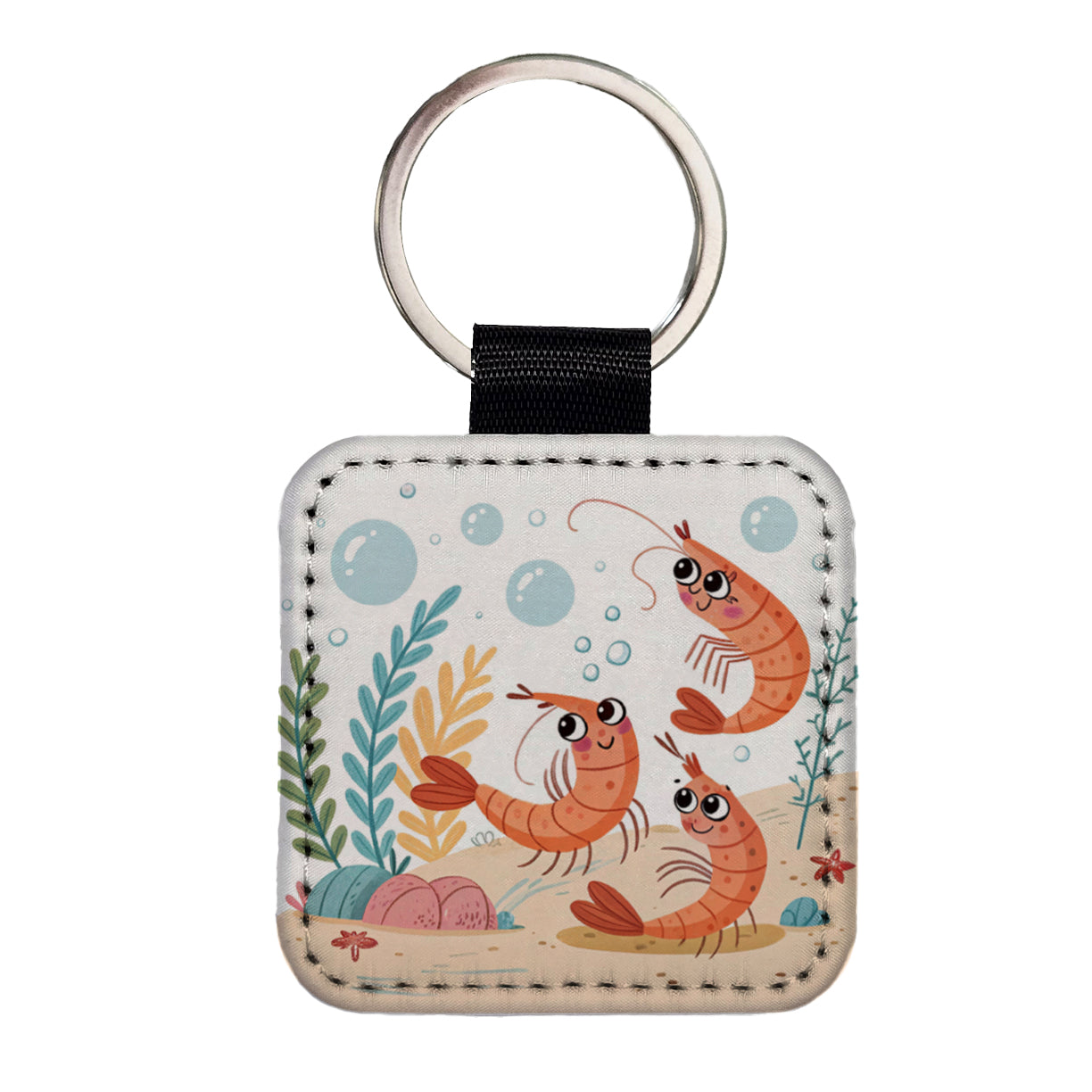 Kawaii Shrimp Square Faux Leather Keychain