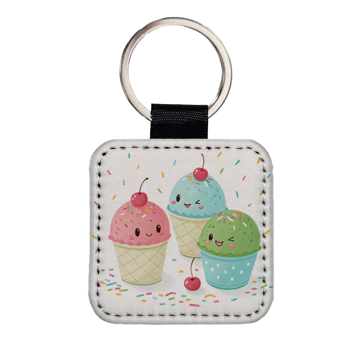 Kawaii Snowcones Square Faux Leather Keychain