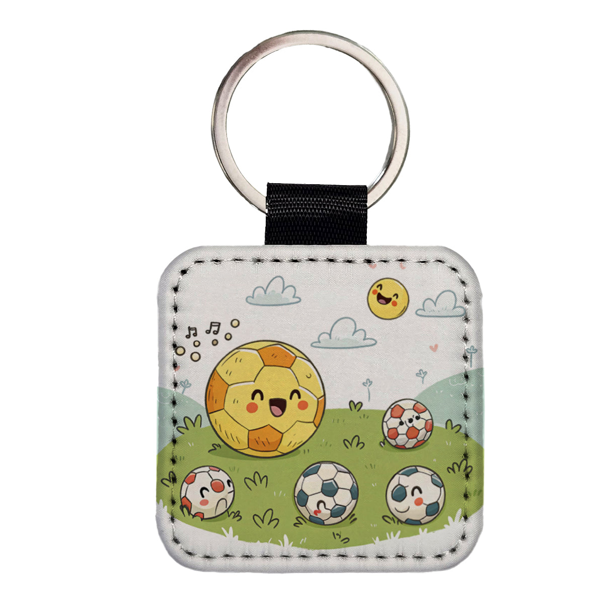 Kawaii Soccer Balls Square Faux Leather Keychain