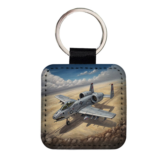 A-10 Warthog Thunderbolt II US Air Force Ground Attack Plane Square Faux Leather Keychain