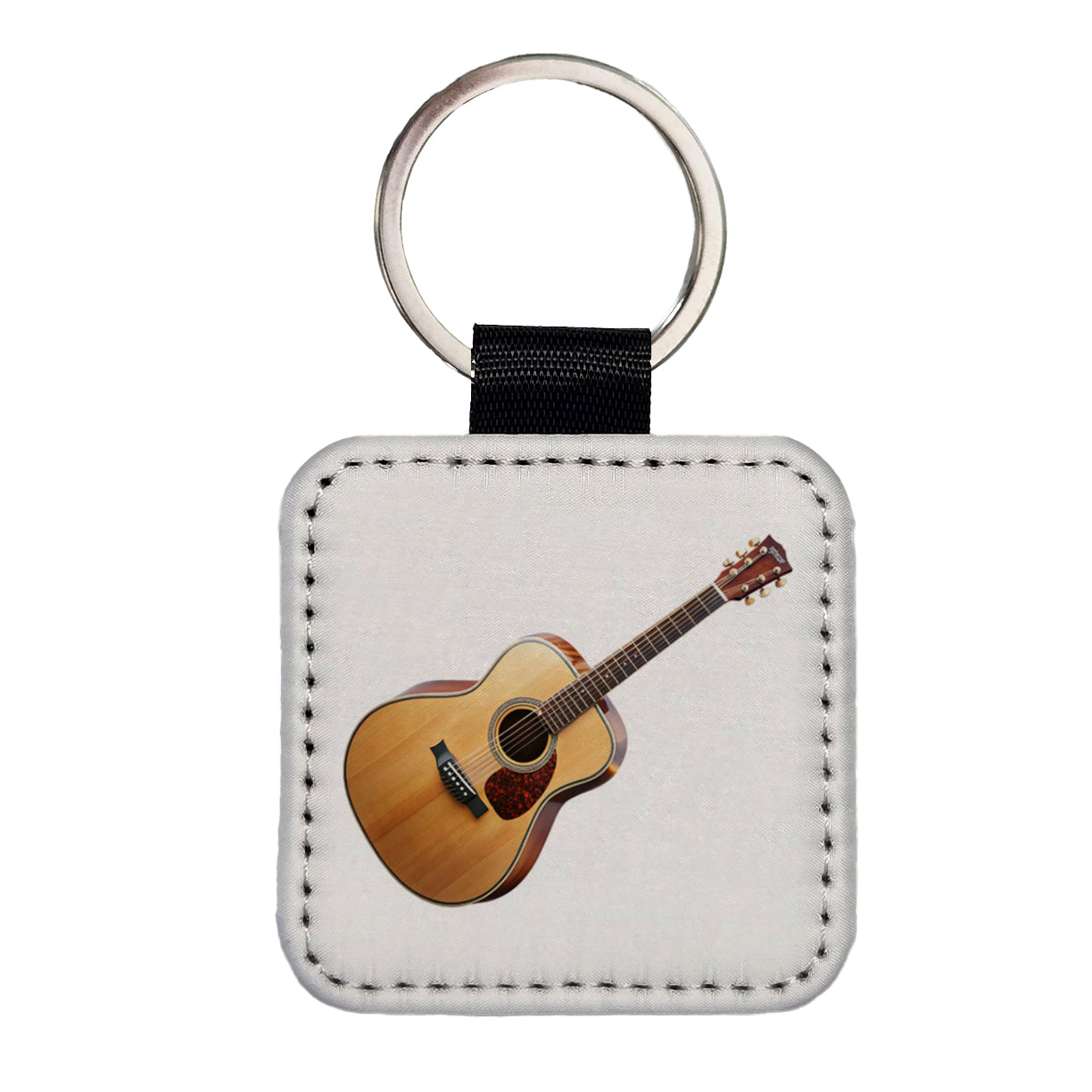 Acoustic Guitar Music Musical Instrument Musician Square Faux Leather Keychain