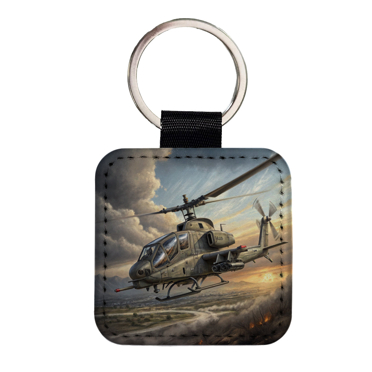 AH-1 SuperCobra US Marines Attack Helicopter Square Faux Leather Keychain