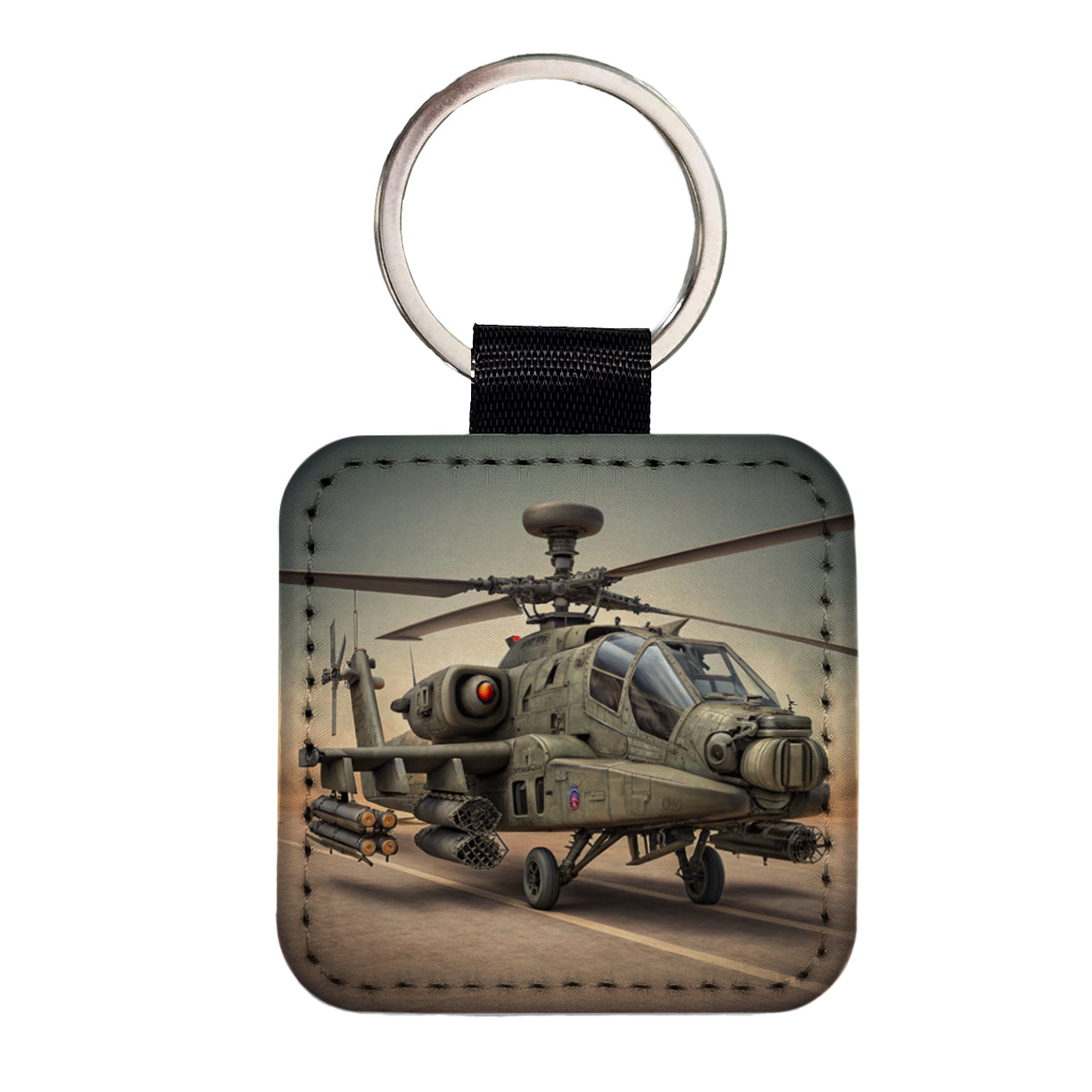 AH-64 Apache US Army Attack Helicopter Square Faux Leather Keychain