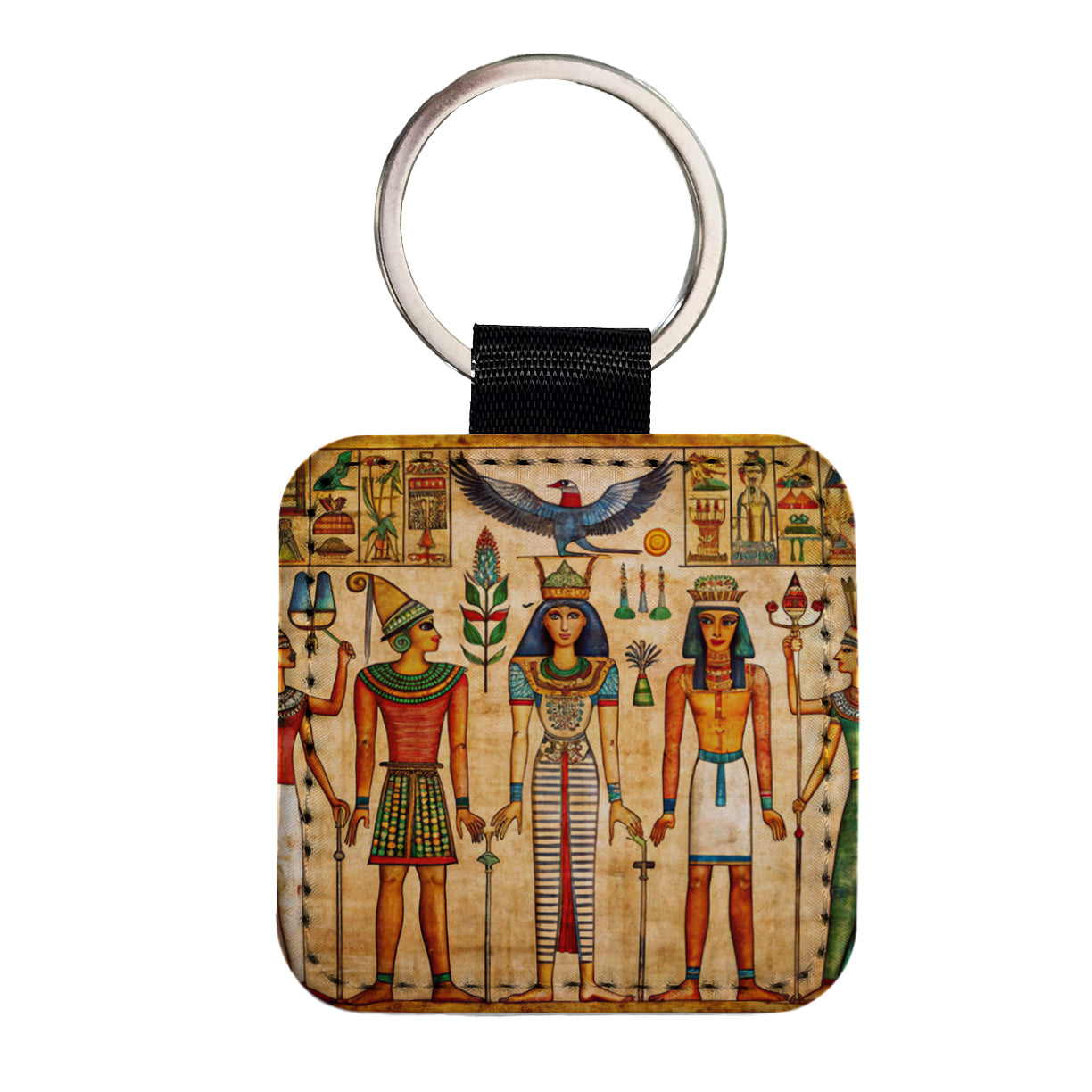 Ancient Egyptian Hieroglyphics Pharaohs Gods Square Faux Leather Keychain