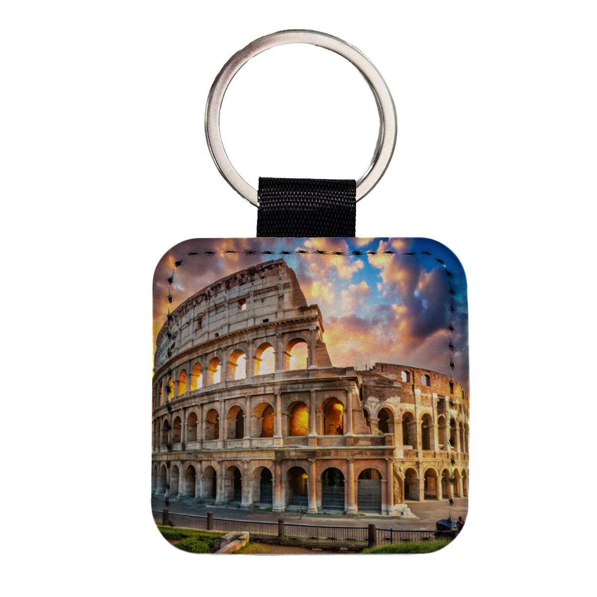Ancient Rome Coliseum at Sunset Square Faux Leather Keychain