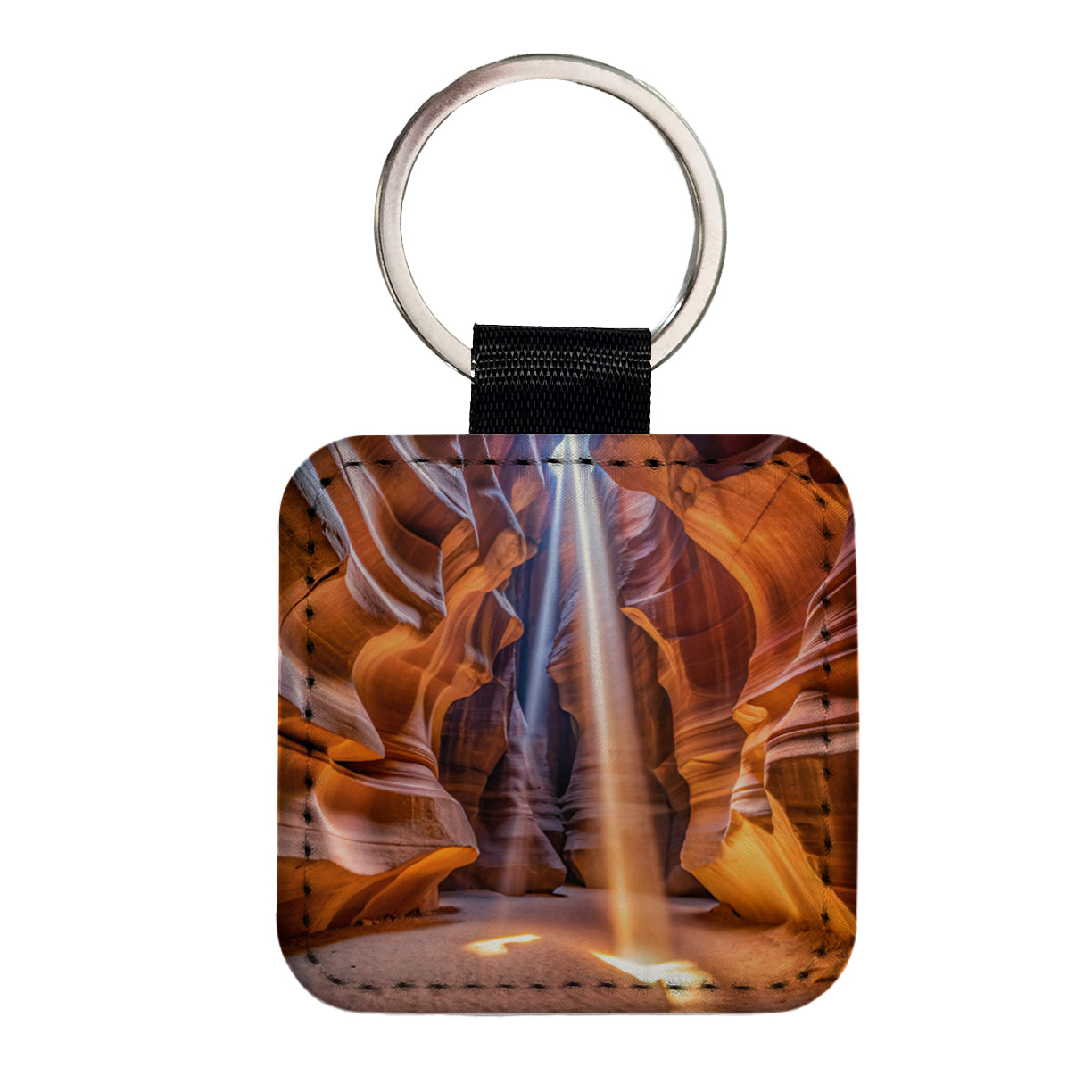 Antelope Slot Canyon Light Beams Utah Nevada Square Faux Leather Keychain