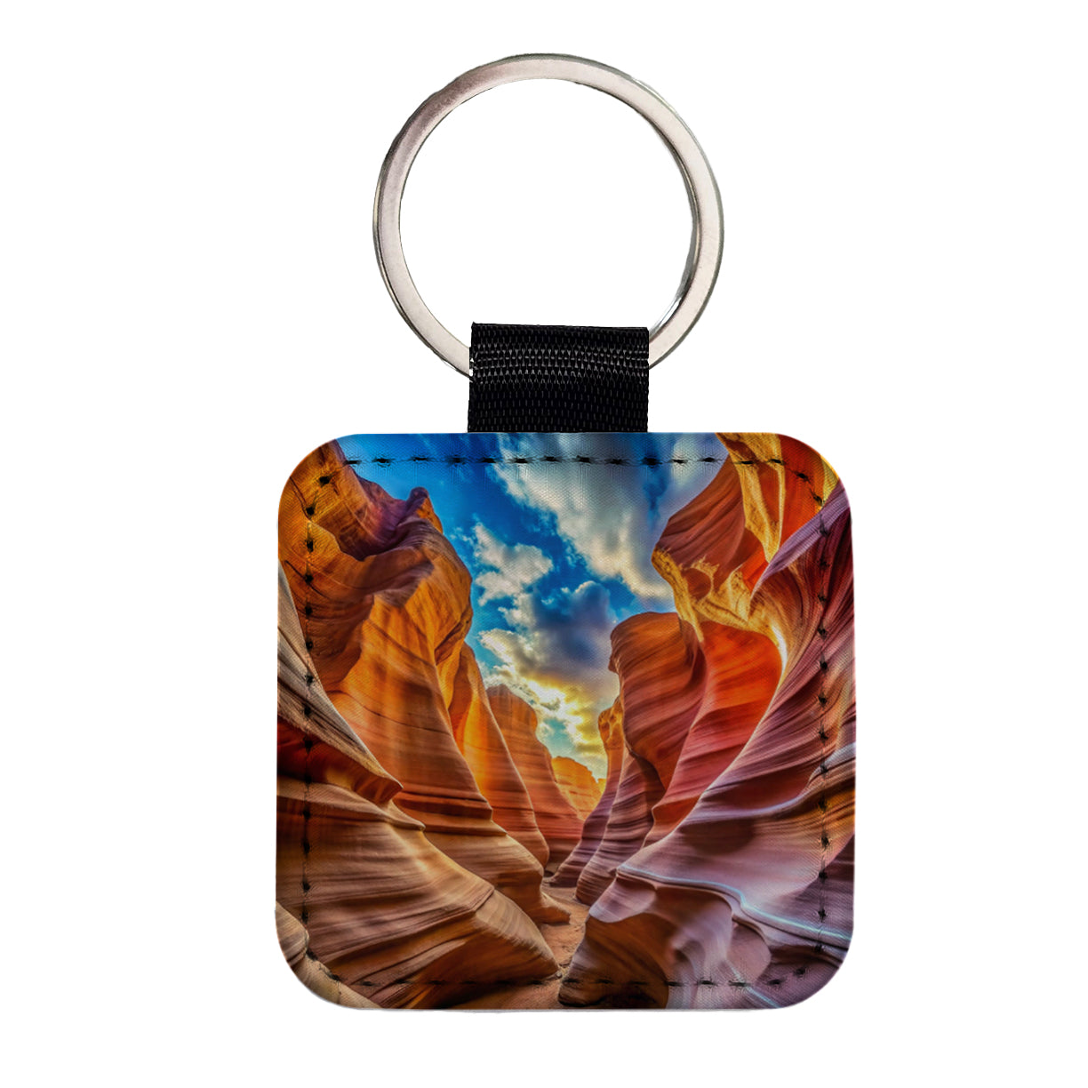Antelope Slot Canyon Utah Nevada Square Faux Leather Keychain