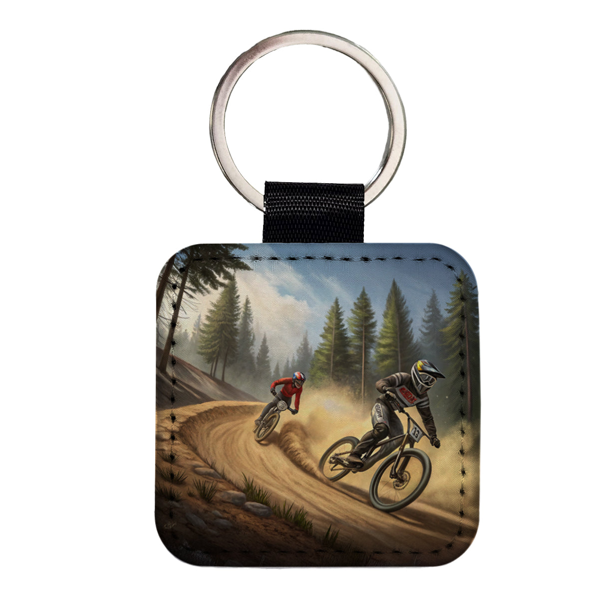Bicycle Motocross Bikes Racing Square Faux Leather Keychain