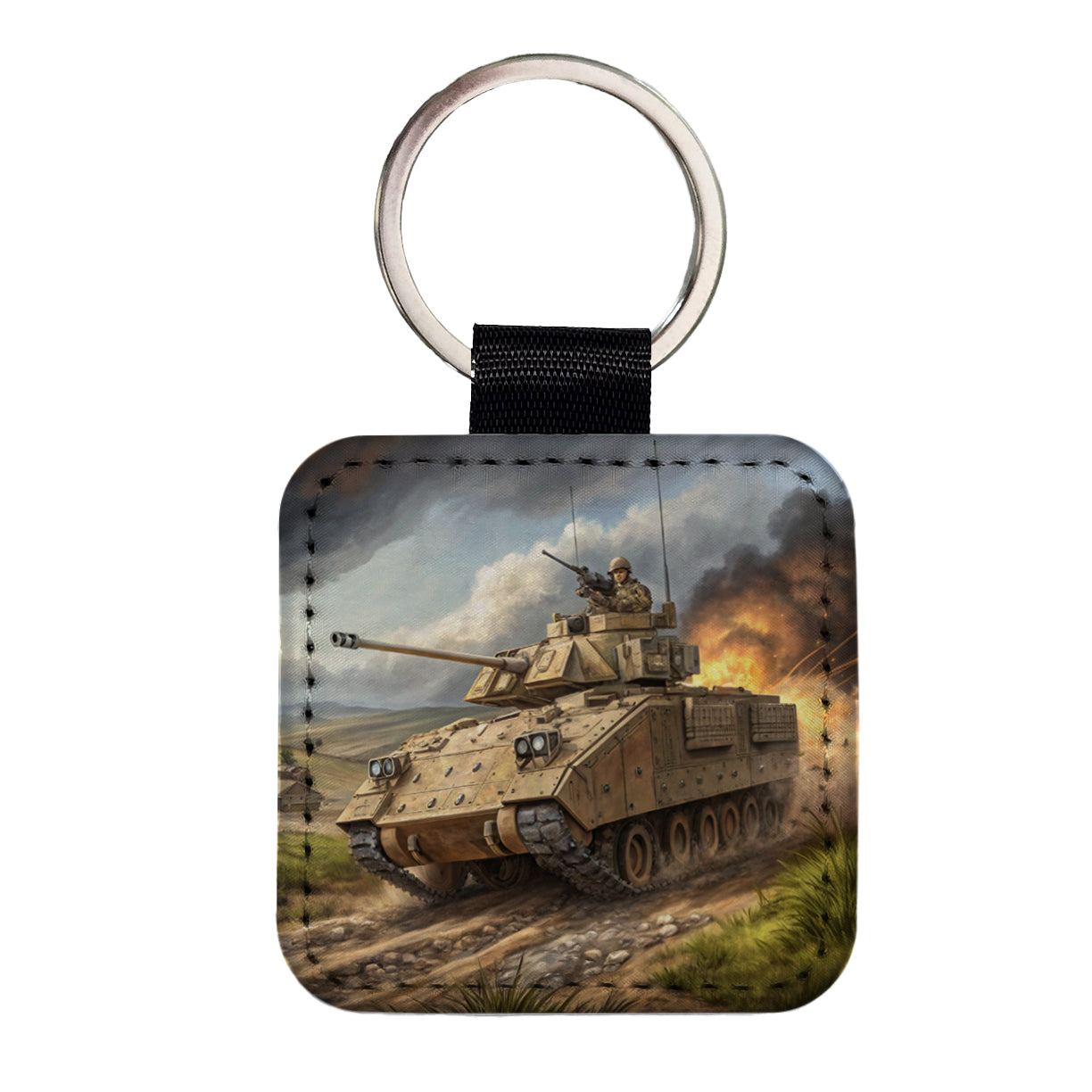 Bradley Fighting Vehicle US Army Armor Square Faux Leather Keychain