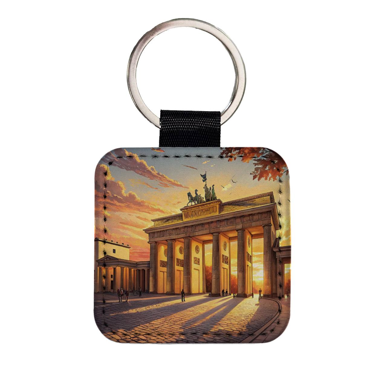 Brandenburg Gate At Sunset Berlin Germany Square Faux Leather Keychain