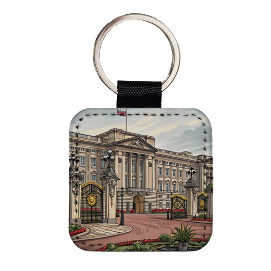 Buckingham Palace London England Great Britain Square Faux Leather Keychain