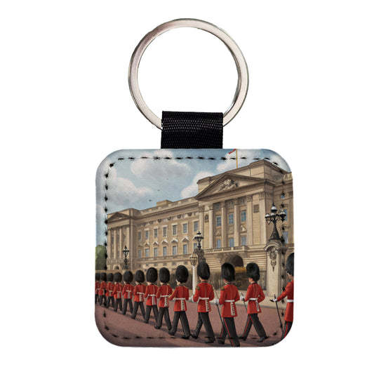 Changing Of The Guard At Buckingham Palace London England Square Faux Leather Keychain