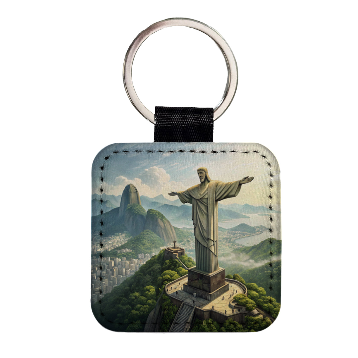 Christ The Redeemer Statue Rio De Janeiro Brazil Square Faux Leather Keychain