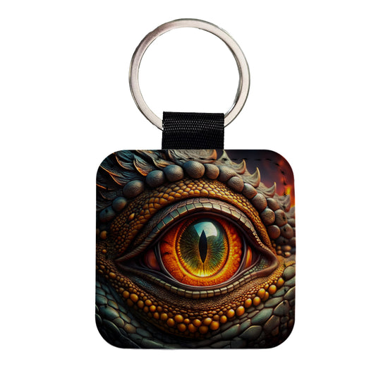Close-Up Of a Dragon's Eye Fantasy Square Faux Leather Keychain