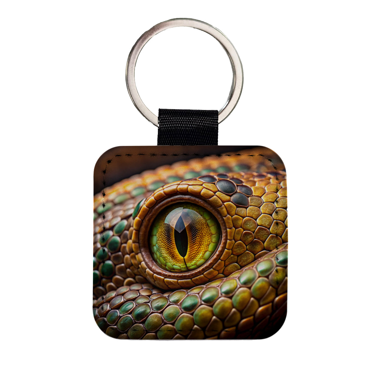 Close-Up Of a Snake's Eye Reptile Square Faux Leather Keychain