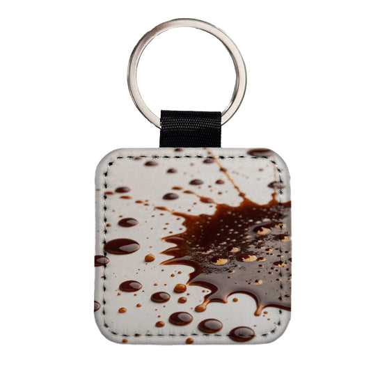 Close-Up of Spilled Coffee Square Faux Leather Keychain