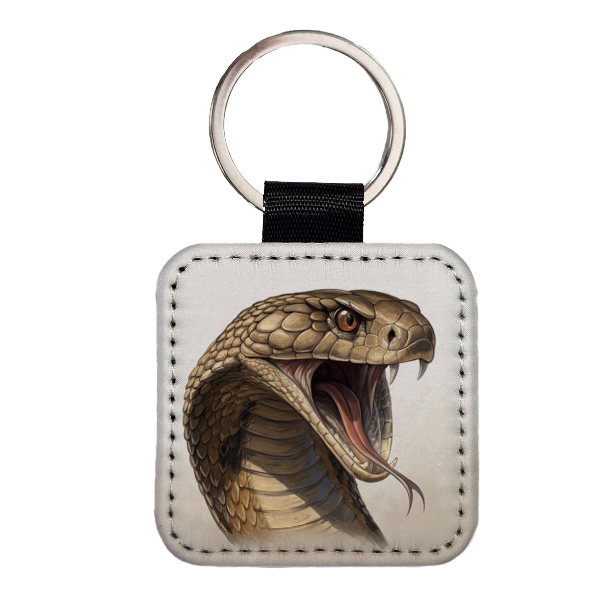 Cobra Snake Head Close-up Scary Reptile Square Faux Leather Keychain