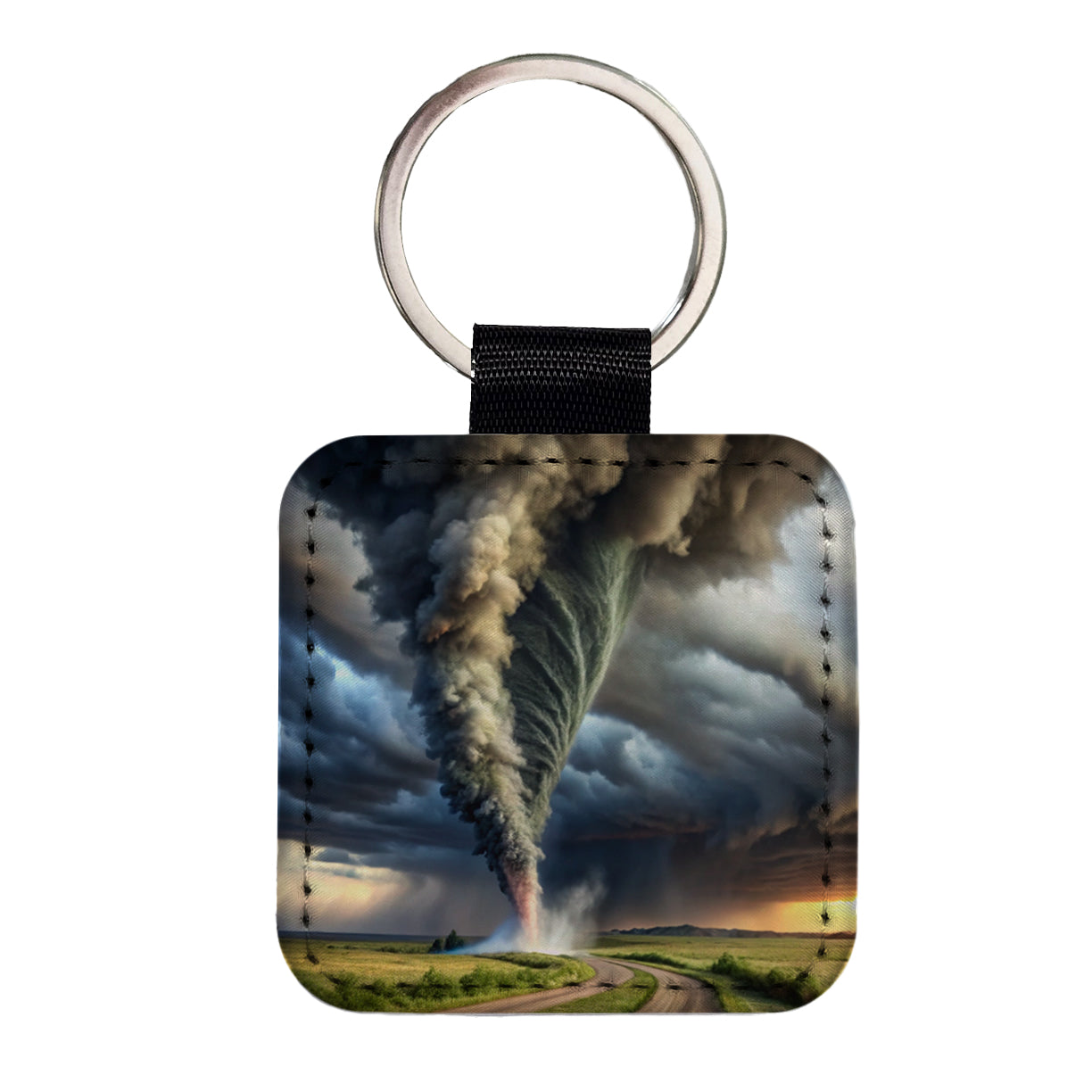 Dark and Scary Tornado Twister Square Faux Leather Keychain
