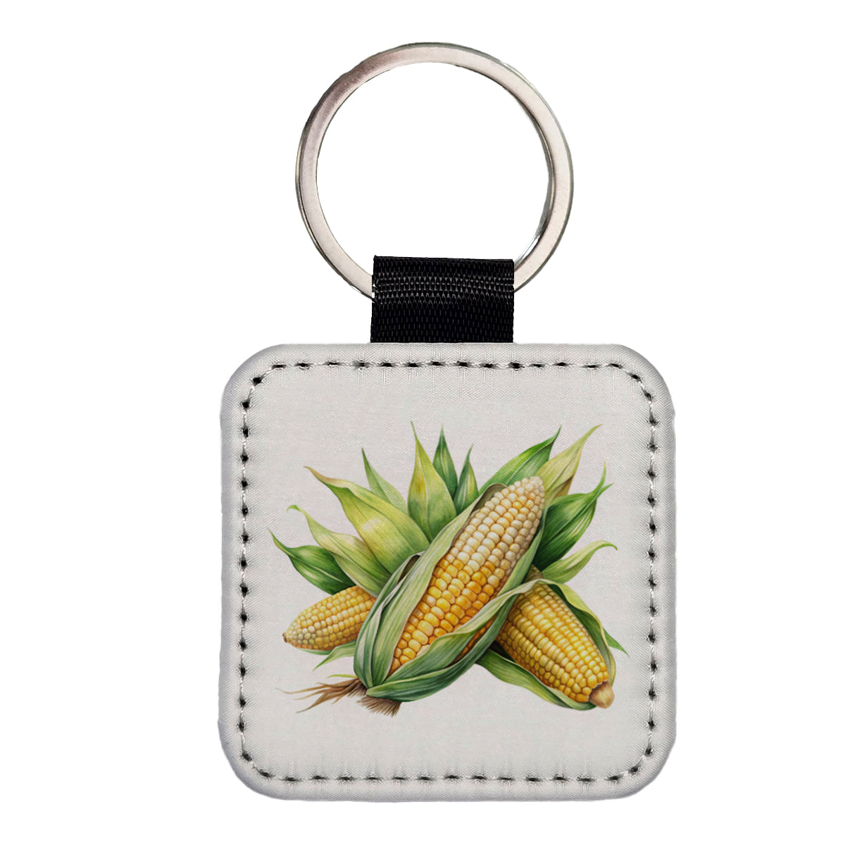 Ears of Corn Watercolor Square Faux Leather Keychain