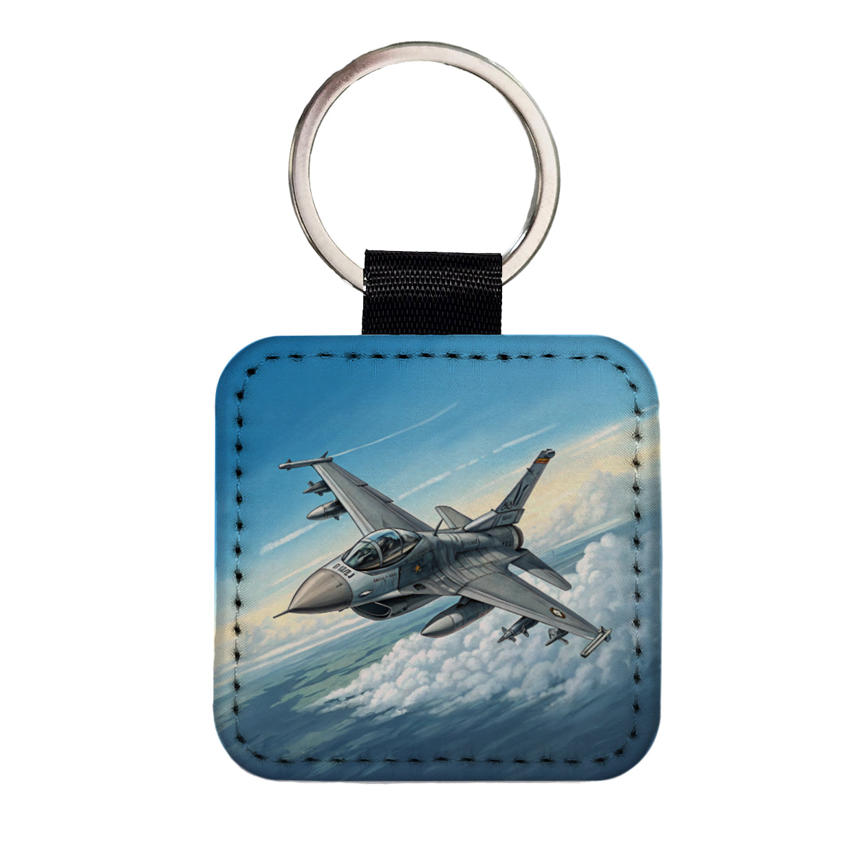 F-16 Fighting Falcon Viper US Air Force Air Superiority Fighter Plane Square Faux Leather Keychain