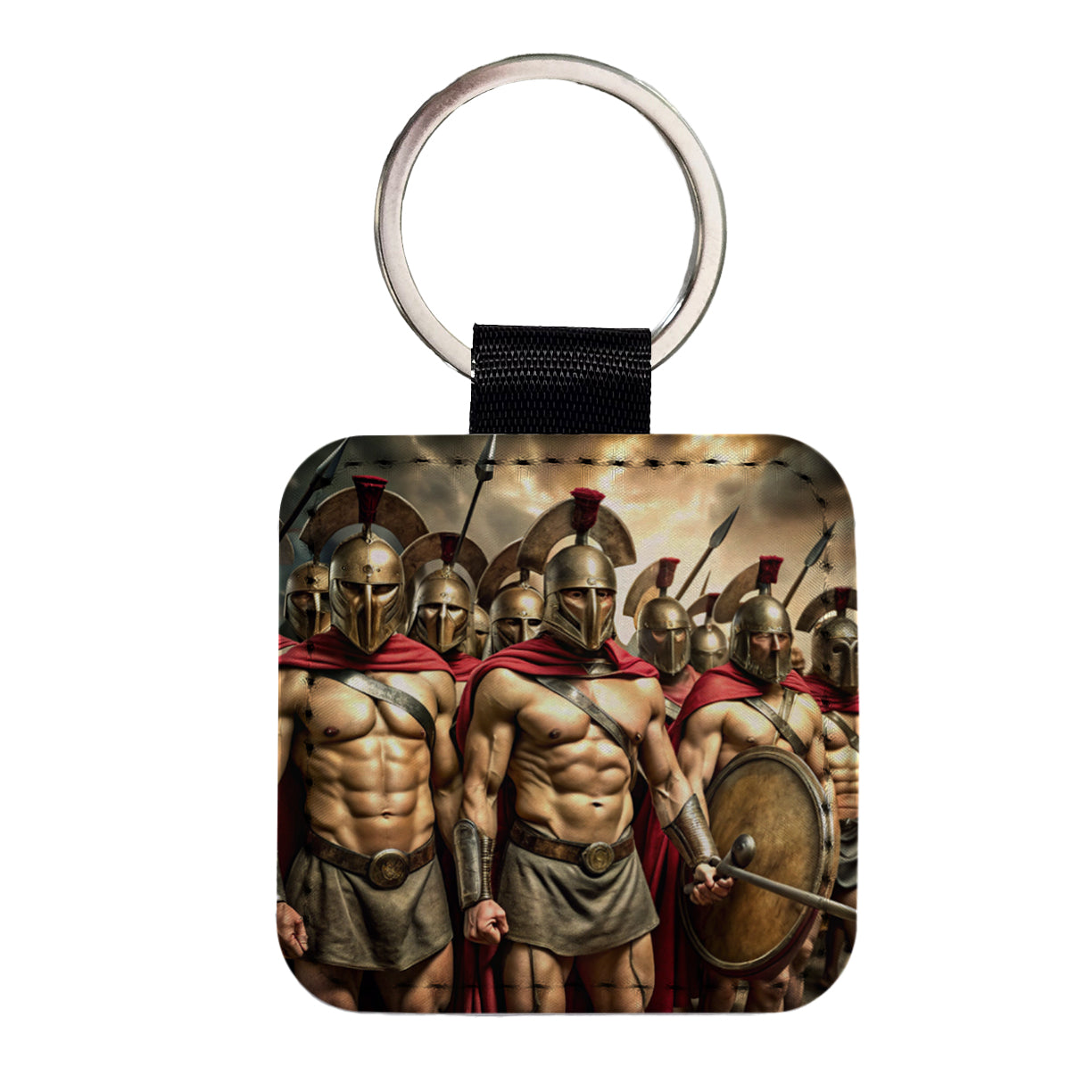 Greek Warriors from Sparta Spartans Square Faux Leather Keychain
