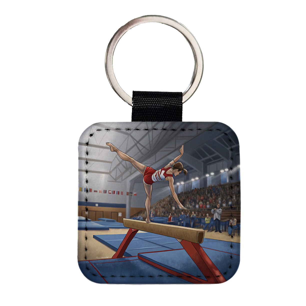 Gymnastics Balance Beam Square Faux Leather Keychain