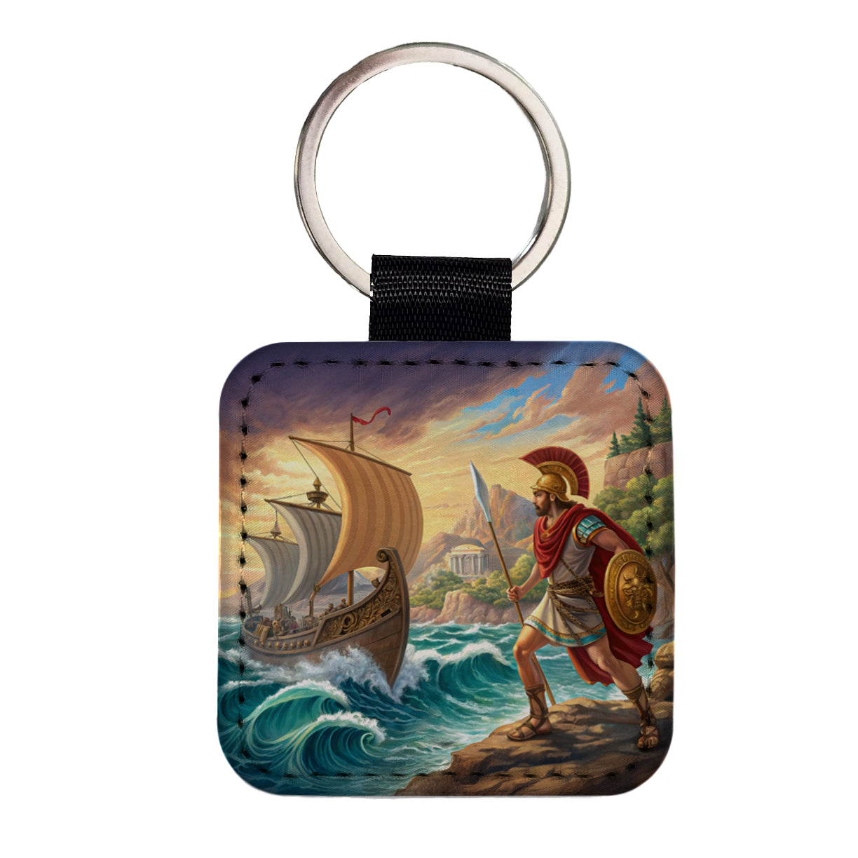 Homer's Iliad And The Odyssey Trojan War Square Faux Leather Keychain