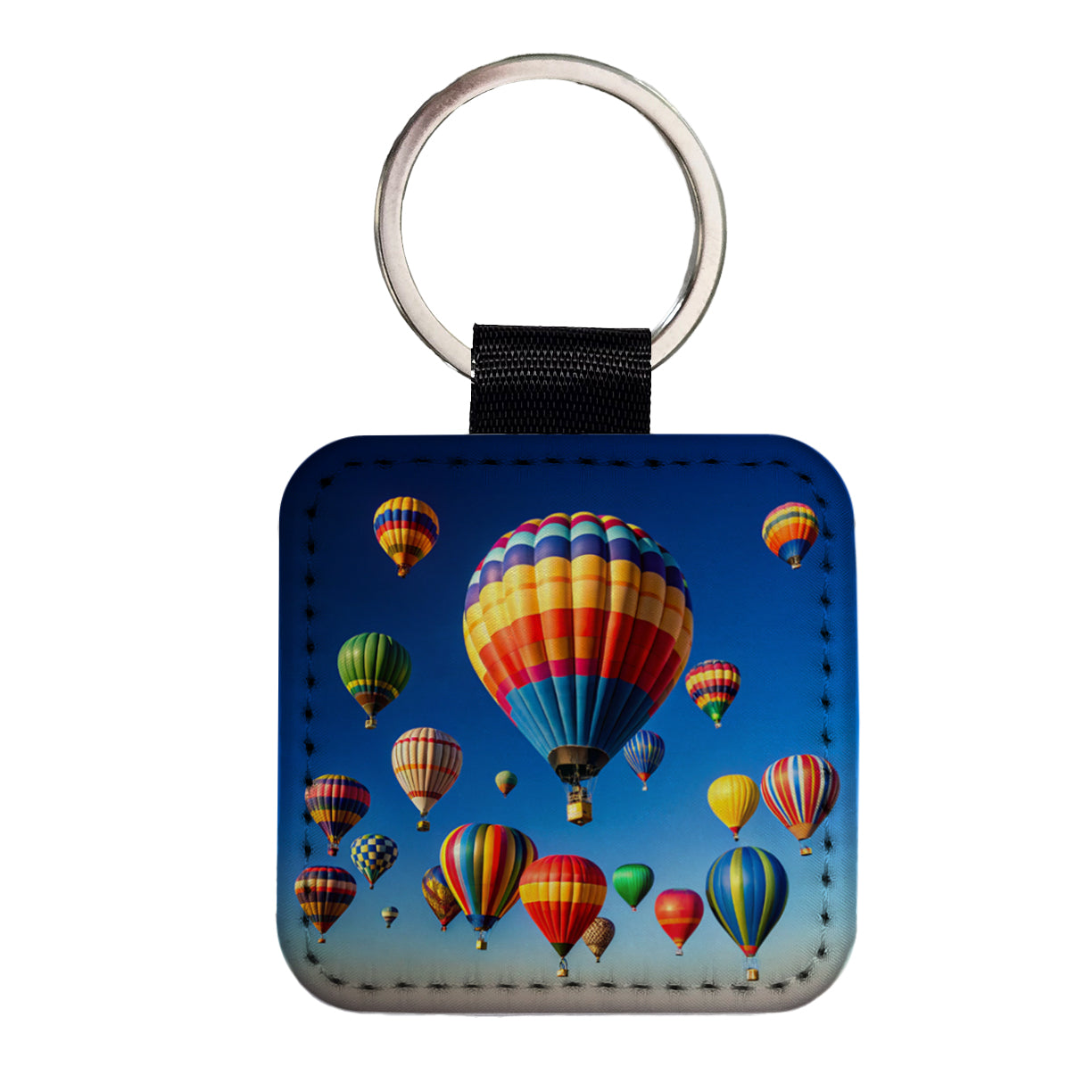 Hot Air Balloons Against a Blue Sky Square Faux Leather Keychain