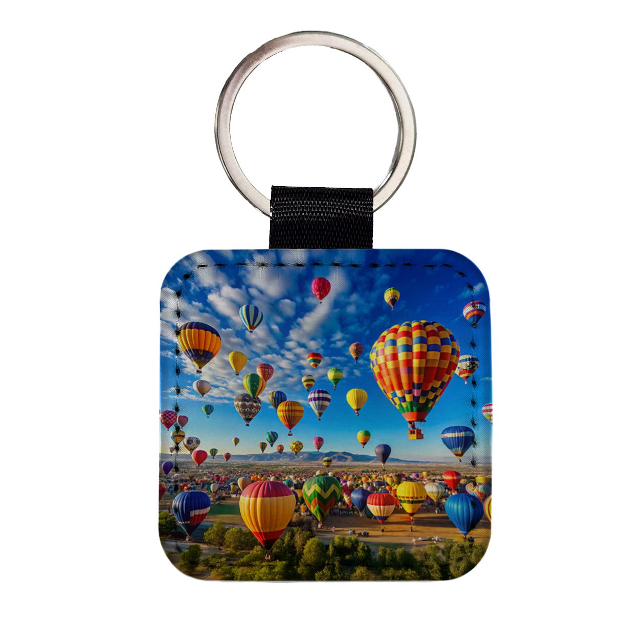 Hot Air Balloons In The Sky Balloon Festival Albuquerque Square Faux Leather Keychain