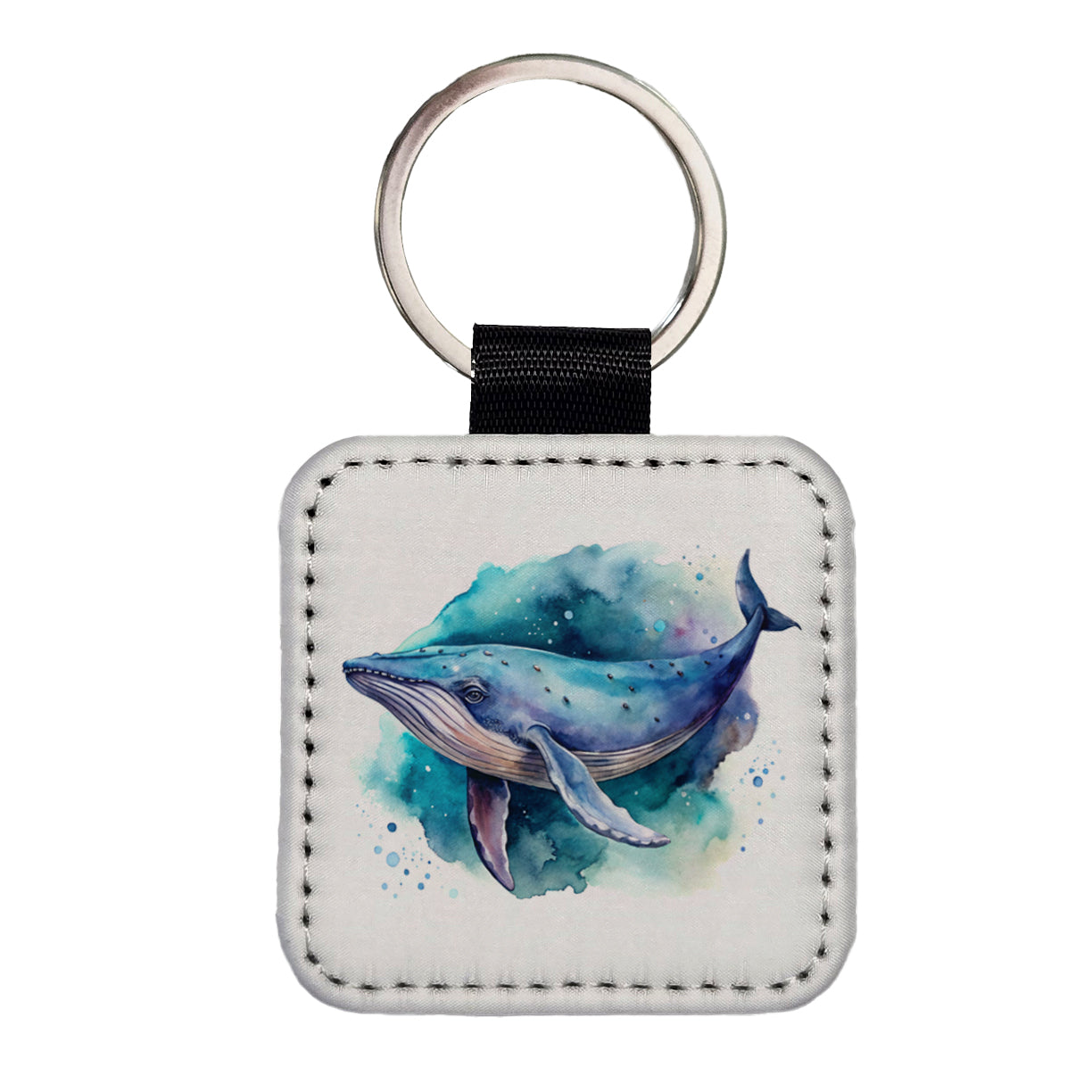 Humpback Whale Watercolor Square Faux Leather Keychain