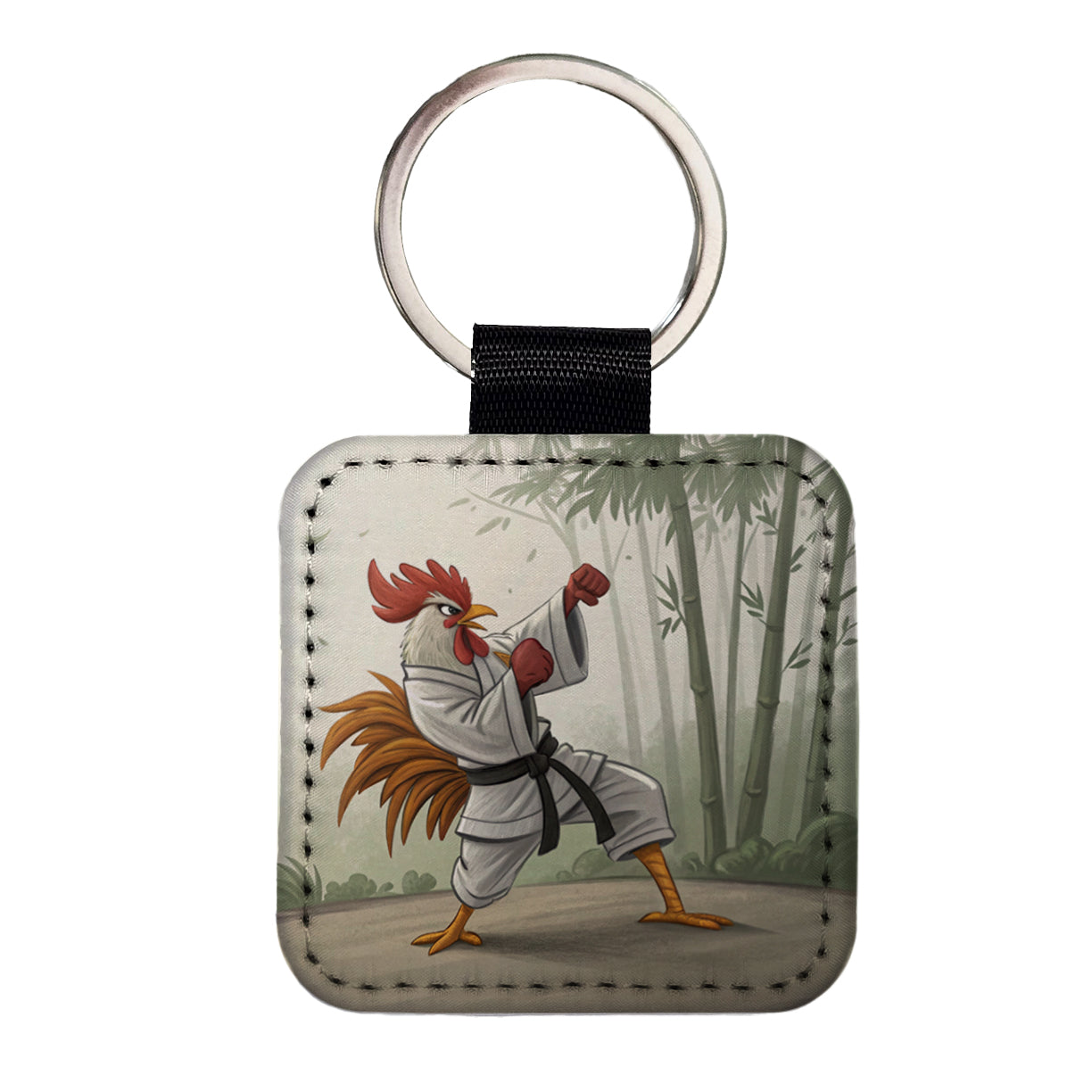 Kung Fu Karate Martial Arts Rooster Square Faux Leather Keychain