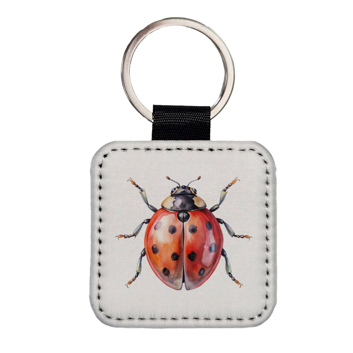 Ladybug Watercolor Square Faux Leather Keychain