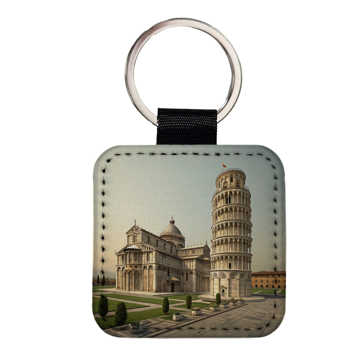 Leaning Tower Of Pisa Italy Square Faux Leather Keychain