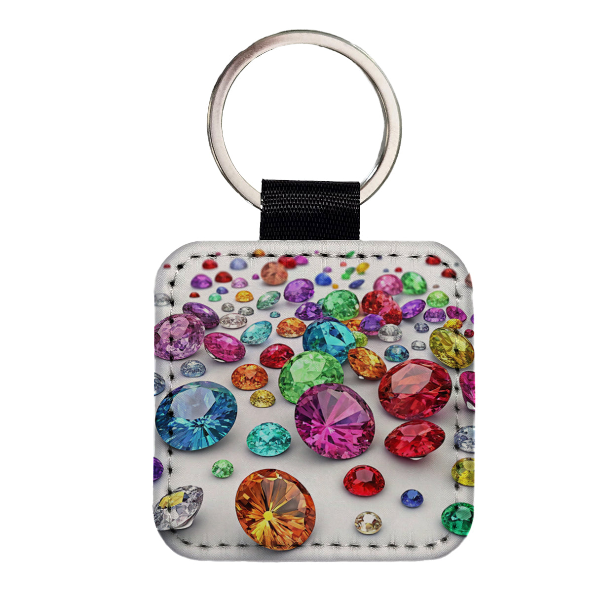 Lots of Colorful Gems Square Faux Leather Keychain