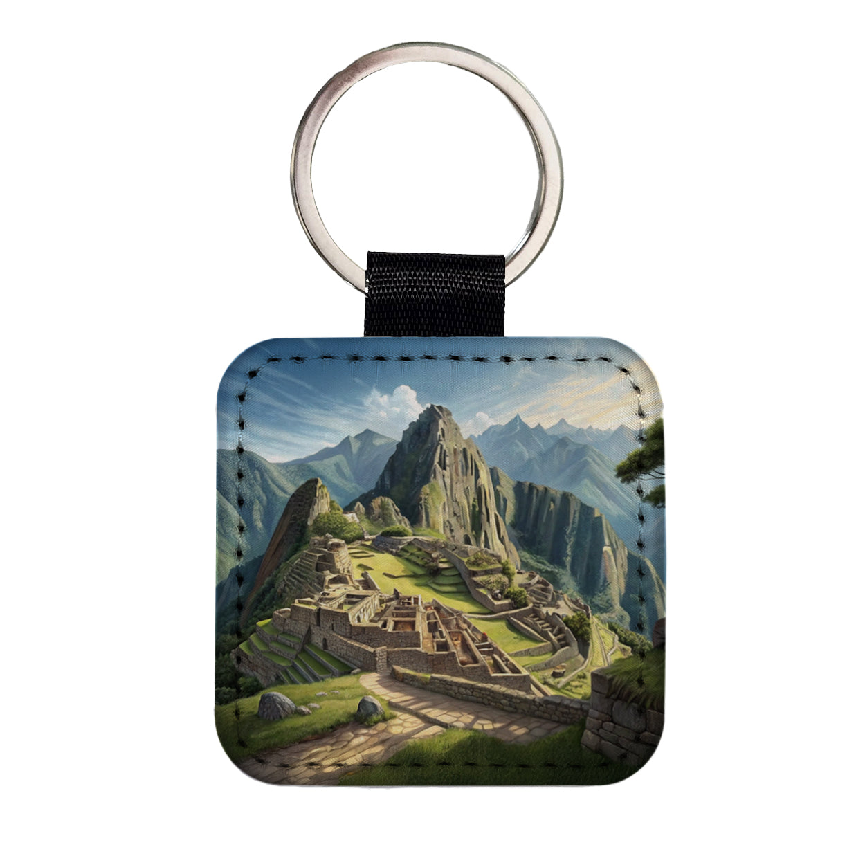 Machu Picchu Incan Citadel Andes Mountains Peru Square Faux Leather Keychain