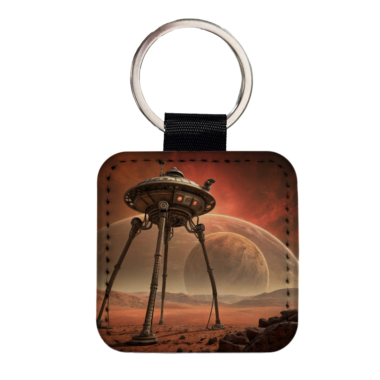 Martian Tripod War Machine Sci-fi From War Of The Worlds Square Faux Leather Keychain
