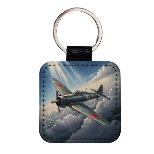 A6M Zero WWII Japanese Navy Fighter Plane Square Faux Leather Keychain